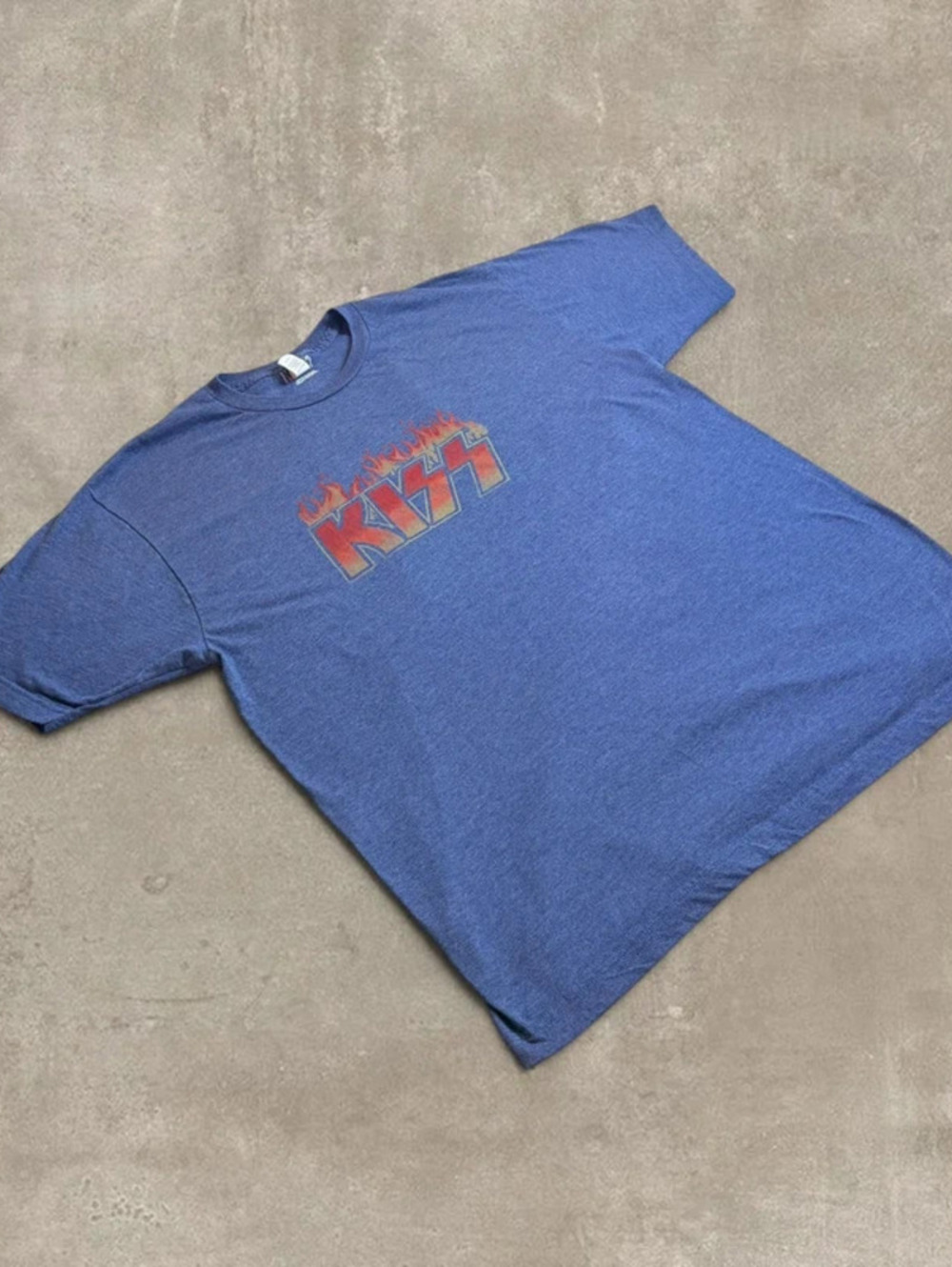Vintage Style KISS Flame Logo Shirt Mens XL Blue Heather Graphic Rock Tee